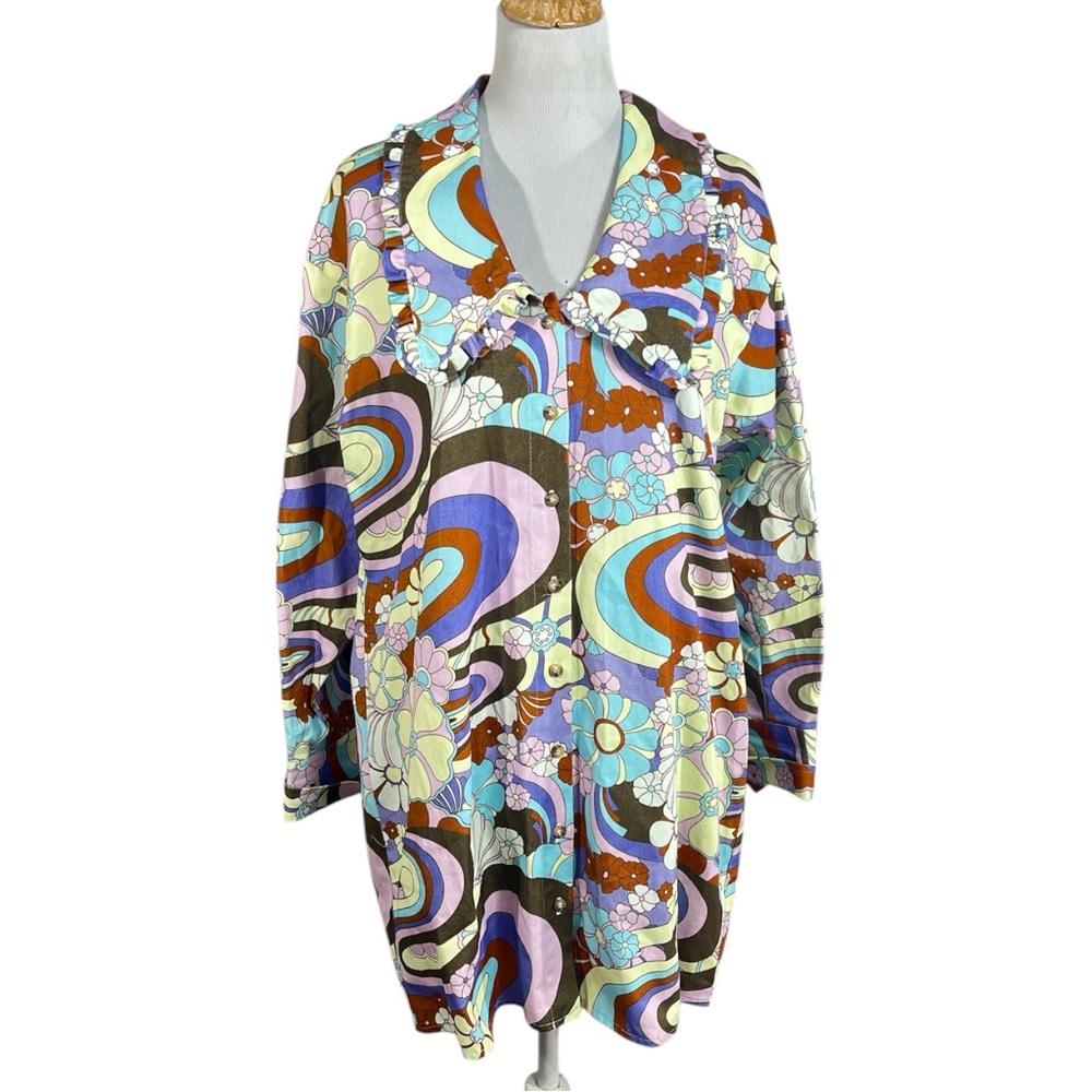 Damson Madder Button Front Shirt Dress Size 10 Psychedelic Floral Mini